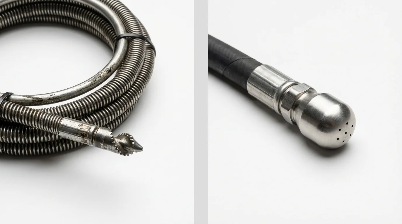Drain snake cable and hydro jetting nozzle used for drain cleaning in Fort Wayne, IN