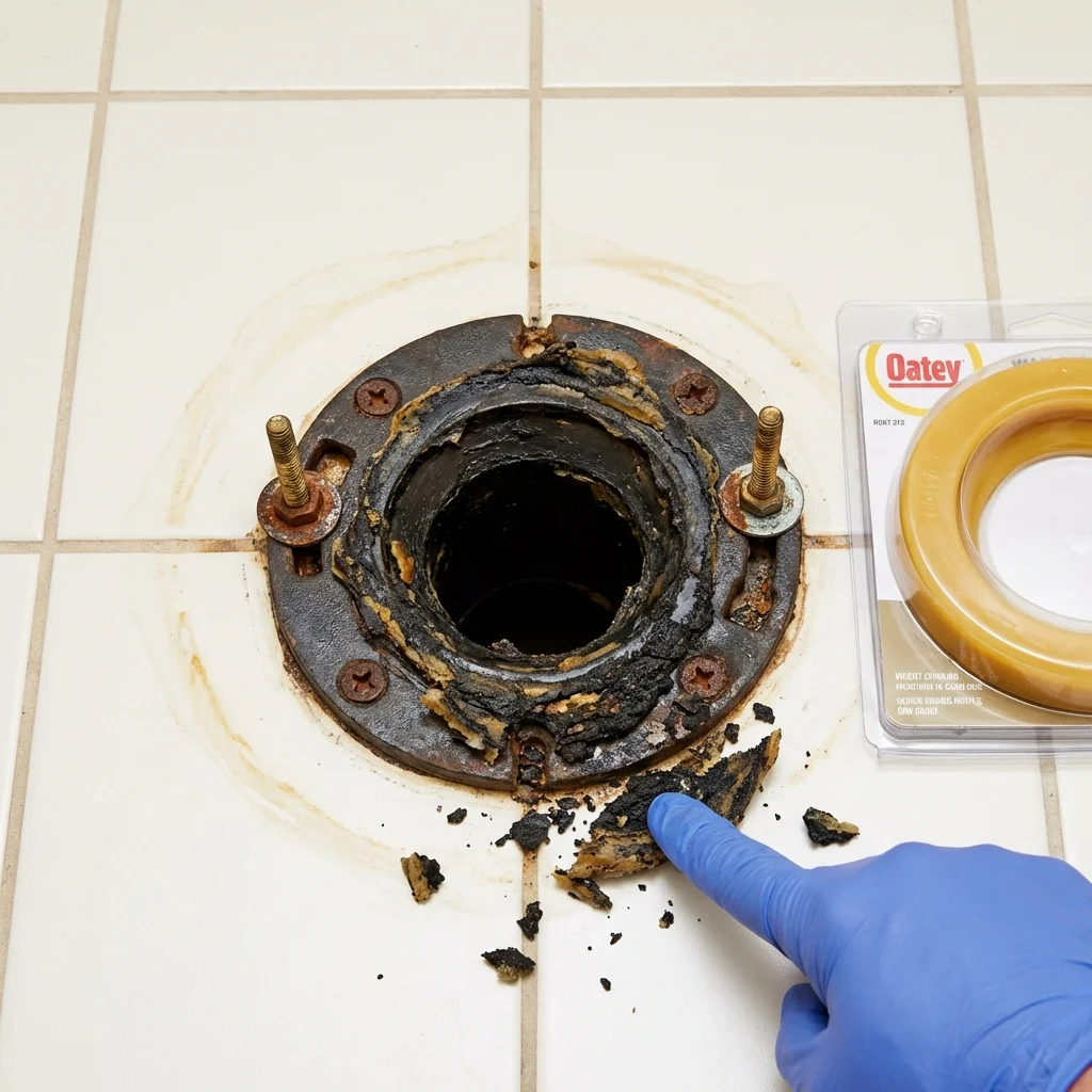 Failed wax ring showing water seepage at the base of a toilet in a Fort Wayne, IN home